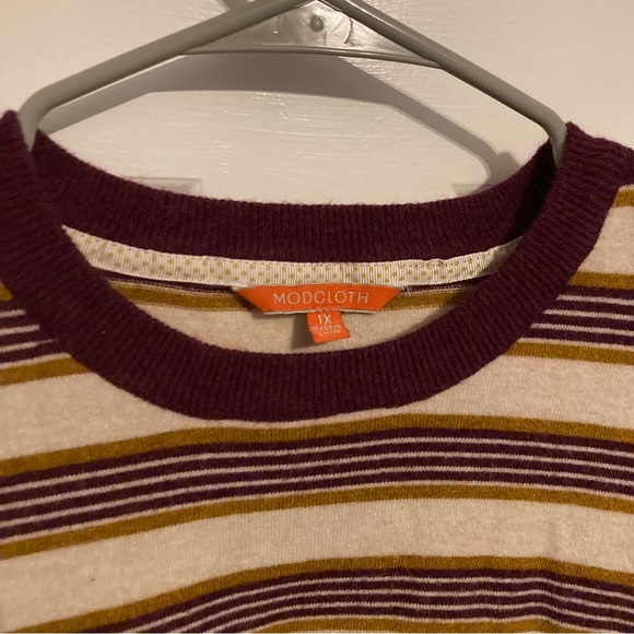 Modcloth Purple and Gold Striped Sweater - Picture 2 of 4